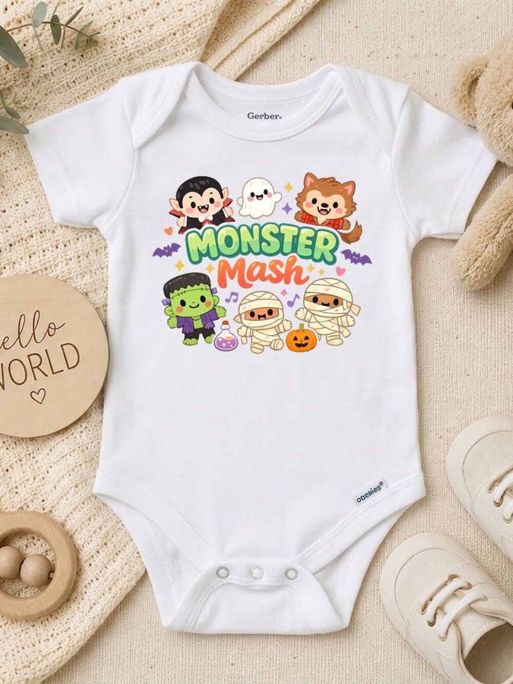 Monster Mash Retro Halloween Baby Shower Gift ONESIE®